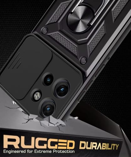 Image of WOW IMAGINE Tough Armor Bumper Mobile Back Case for Motorola Moto Edge 50 5G | Sliding Camera Shield Cover | Shock Proof 360 Protection | Hybrid PC + TPU | Ring Holder with Kickstand - Black