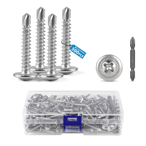 SUPAWAY Lot de 300 vis à tôle M4,2 x 25 mm en acier inoxydable 410 Vis à tête fraisée avec embouts Phillips à tête ronde pour bois, plastique et vis autotaraudeuses