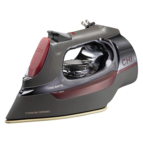 Image of CHI Steam Iron for Clothes with 8' Retractable Cord, 1700 Watts, 3-Way Auto Shutoff, 400+ Holes, Professional Grade, Temperature Control Dial, Titanium Infused Ceramic Soleplate, Black /Chrome (13109N)