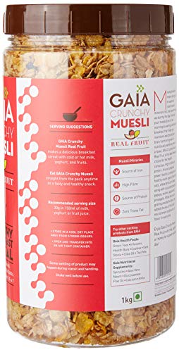 Image of GAIA Crunchy Real Fruit Muesli 1Kg Jar - The Deliciously Crunchy And Nutritious Breakfast Cereals| The Perfect Blend Of Crunch, Fiber-Rich Oats, Nuts, And Real Fruits (Pack of 3)