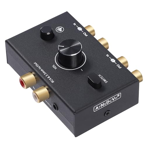 Caja divisora RCA con puerto de 3,5 mm y switch de sonido estéreo bidireccional 2 vías