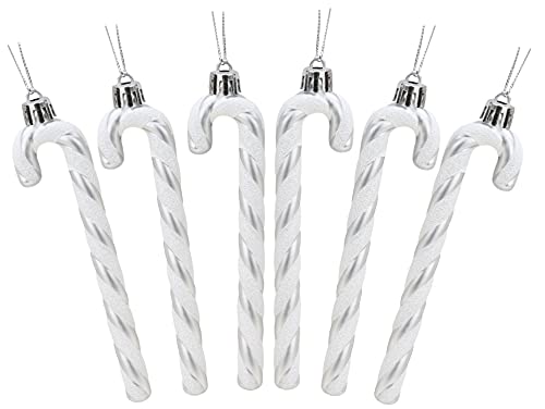 Christmas Concepts® Pack Of 6-13cm Glitter Candy Cane Christmas Tree Decorations (Silver & White)