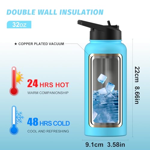 Image of 32oz Insulated Water Bottle (Cold for 48 Hrs),BPA Free&Leak Proof,Stainless Steel Water Flask,Water Jug with Straw Spout Lids for Gym,Hiking,Travel,Sky Blue