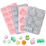 CGBOOM Molde de Silicona de Halloween, Juego de 4 Moldes de Silicona Reposteria, Moldes Silicona para Hacer Tarta, Magdalenas, Bagels, Muffins, Galleta Murciélago Calabaza Fantasma Calaveras Formas