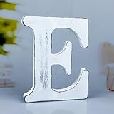 WOODOUNAI 6 Inch Rustic White Wood Letters Unfinished Wood Letters for Wall Decorative White Retro Standing Letters Sign Board Decoration for Craft Home Party Projects (E)
