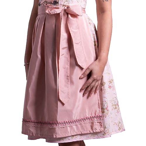 Robe Dirndl 3 pièces avec tablier et chemisier rose à fleurs