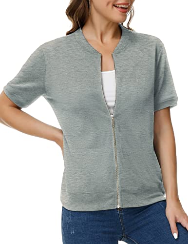 Kancy Kole Women Short Sleeves Jacket Zip Up Sweatshirts Lightweight Loose Summer Jacket Running Casual Light Grey Xl #TOP15