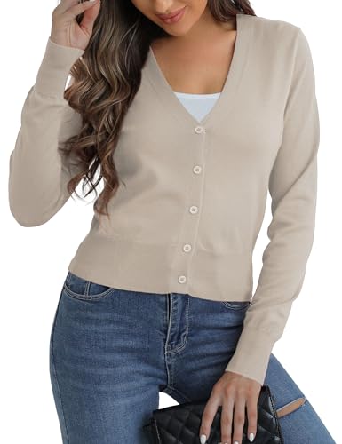 Ahlaray Cropped Cardigan Sweaters for Women Button Down V Neck