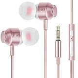 Earbuds Ear Buds Earphones Headphones Noise Isolating with Microphone and Volume Control Powerful Bass for iPhone iPod iPad Samsung HTC Tablets Laptop Mp3 Mp4 Players (Rose Gold)