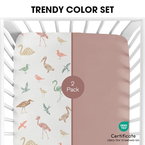 Image of Little Grape Land Crib Sheets 2 Pack for Boys and Girls, Baby Neutral Crib Fitted Sheets for Standard Crib & Toddler Mattress, Super Soft Breathable Fitted Crib Sheet Set