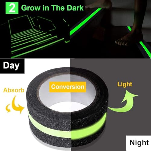 Image of Anti-Slip Safety Grip Tape, Non-Slip Grip Adhesive Tape to Indoor or Outdoor Stair, Green Glowing in The Dark Non Skid Stage Safety Tape, Easy Apply & Remove (50MM x 5 Meter)(Pack of 1)
