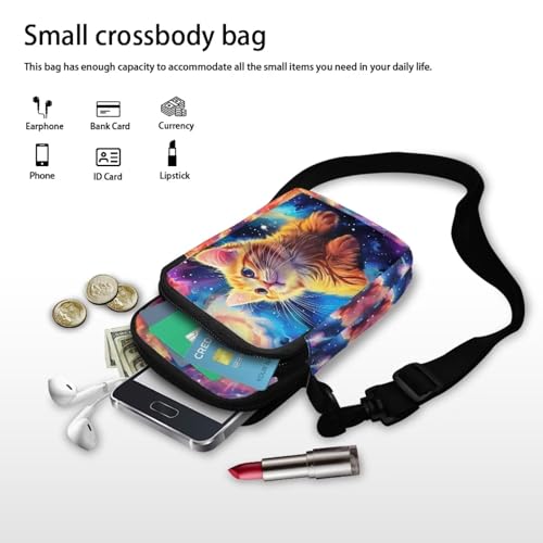 Image of Xpyiqun Cat Purse Crossbody Cell Phone Bag for Women Wallet Shoulder Handbag Galaxy Starry Canvas Messenger Bags Small Cross Body Pouch Zipper Roomy Pockets Travel Organizer Sling Satchel