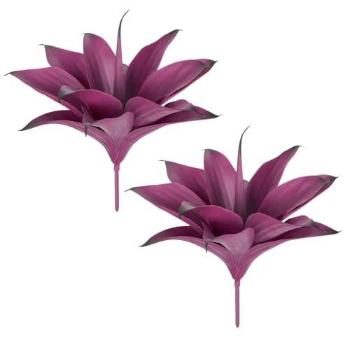 Image of Velener 14 Inch Artificial Agave Plants, UV Resistant Fake Outdoor Plants, Small Faux Plants for Indoor Decor(Purple)-2 Pack
