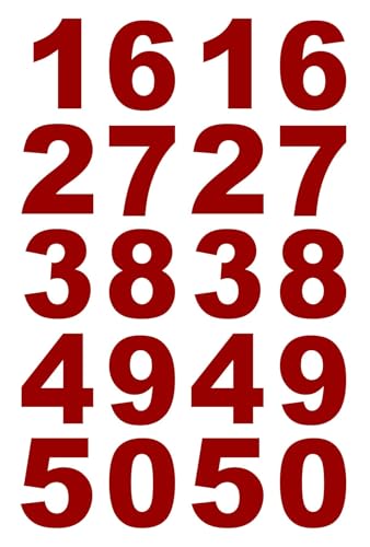 Image of Vinyl Number Wall Glass Vehicle Sticker, 1.5 Inches Maroon (Set 2)