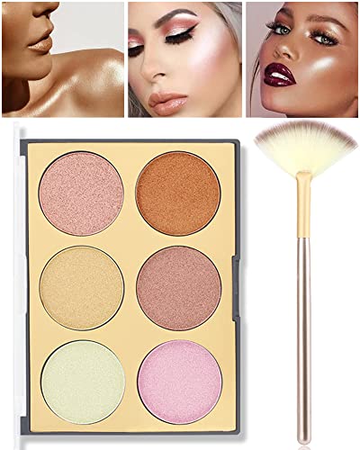 6 Colors Shimmer Highlighter Powder Palette, Fairy Facial Blush and Highlighter Duo, Face Body Contour Bronzer Glitter Glow Highlighters Illuminator, Pearlescent High Gloss Sparkle Makeup Plate-02