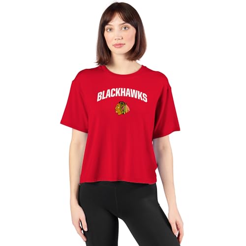 NHL Chicago Blackhawks T Shirt for Women Girls, Short Sleeve Graphic Top, Medium Red