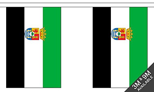 Flagtex Extremadura Fabric Bunting – 3m with 10 Flags – Fabric for Indoor & Outdoor Use – String Flags Banners Extremaduran Spanish Spain Regional Autonomous