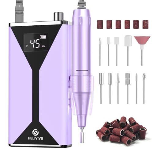 Professional Electric Nail Drill 45000RPM (Portable & Rechargeable) (with 11 Drill Bits ) Cordless Nail File Machine for Shaping, Polishing & Removing Gel Nails for Salon Home(Purple)
