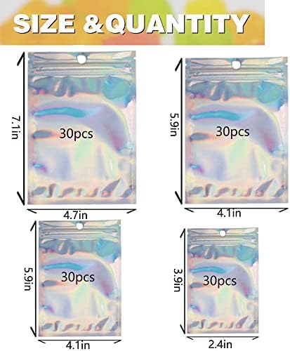 Foil Ziplock Bags , 120 Pcs Holographic Packaging Bags Resealable Smell Proof Bags Zip Lock Bags Mylar Bags Foil Bags for Food Storage Coffee Beans (S)