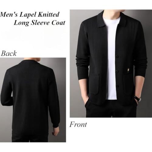 Men's Lapel Knitted Long Sleeve Coat,Business Casual Knitted Sweater,Button Up Slim Fit Knit Sweater Cardigans with Pockets4
