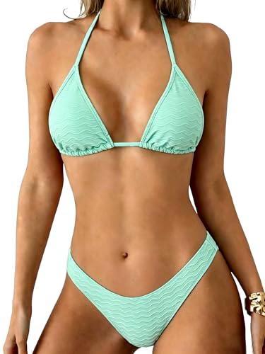 Image of ZAFUL Womens Halter Bikini Sets Triangle Bikinis High Cut Swimsuits 2 Piece Bathing Suits Sexy Swimwear