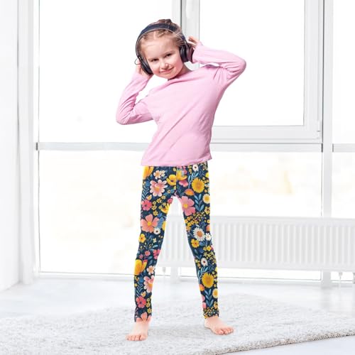 Girls' Leggings Yellow Pink Flowers Kids Yoga Tights Pants 1 Pack 208582024