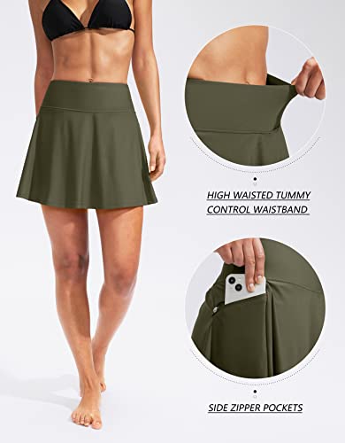 Image of Kayrth Women's High Waisted Swim Skirt with Zipper Pockets Tummy Control Bathing Suit Swimsuit Tankini Bottoms
