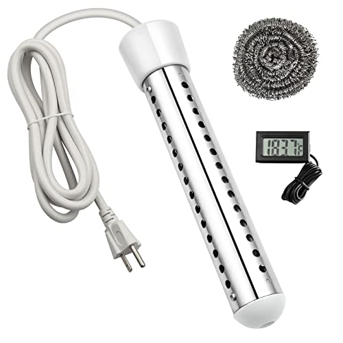Immersion Heater, GESAIL 1500W Submersible Immersion Water Heater with Full 304 Stainless-Steel Guard, Bucket Heater Heats 5 Gallons of Water in Mimutes White