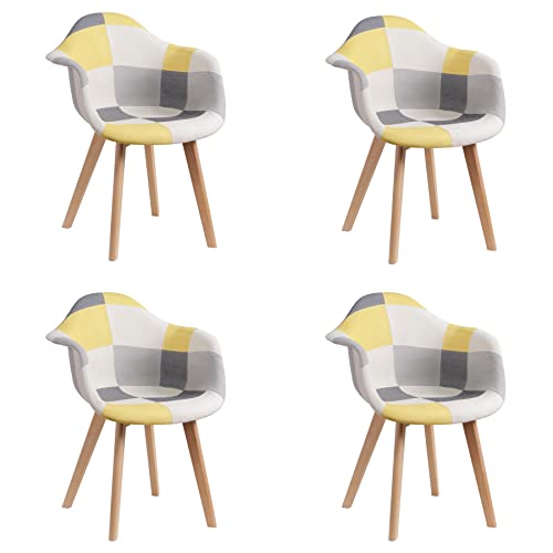 Grandca Home Pack De 4 Sillas,Sillas De Comedor Patchwork Tela De Lino Butaca, Silla De Salón, Sillas De Recepción, Silla De Cocina Amarillo, Pack 4 Grandca Home Pack De 4 Sillas,Sillas De Comedor Patchwork Tela De Lino Butaca, Silla De Salón, Sillas De Recepción, Silla De Cocina Amarillo, Pack 4