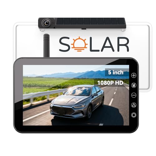Mscacar Solar Wireless Backup Camera with 5” IPS Monitor, Reversing System Powered by Rechargeable Battery and Solar Panel, 3-min Easy Installation, IP68 Waterproof, for Car, Trailer, RV, Pickup