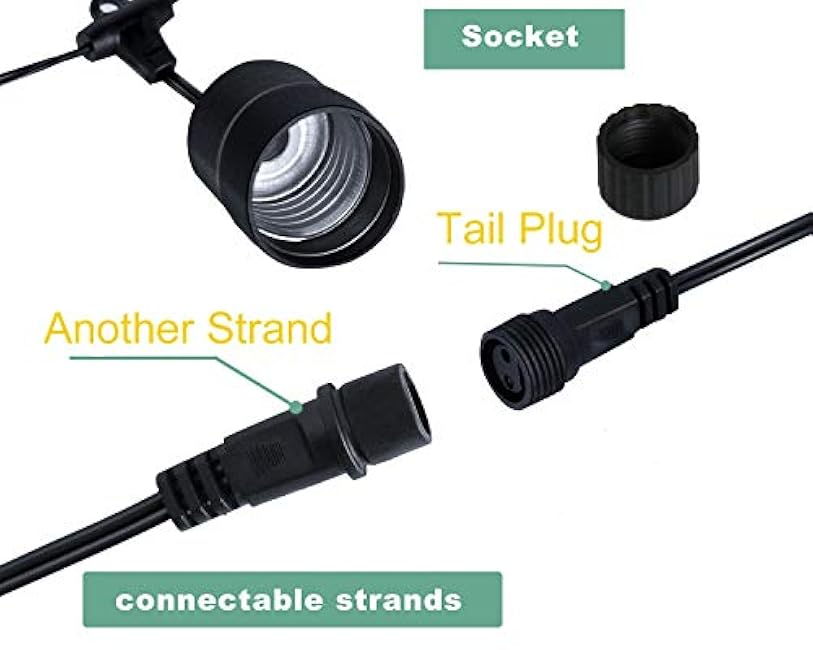 60ft Cool White LED Outdoor String Lights, Waterproof Festoon Light, 20 x Hanging Sockets with Shatterproof Light Bulbs for Backyard Garden Patio Pergola Gazebo Bistro Christmas Tree Wedding Party