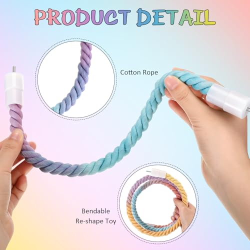 Image of Skyygemm 2pcs Gradient Colorful Bird Rope Perches Stand Pole Bird Cage Bendable Swing Climbing Rope Toys Accessories Cotton Climbing for Parrot Cockatiels Parakeet Budgies Lovebirds(16.3''& 47.2'')