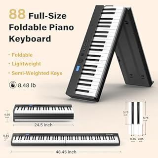 BESFAN 88 Key Folding Piano Keyboard, Portable Semi-Weighted Digital Piano with MIDI Support, Built-in Speakers, Rechargeable Battery, Travel Piano for Beginners