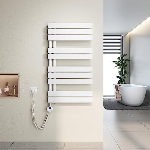 Heilmetz Toallero electrico baño 899x500mm 400W, radiador toallero electrico con termostato Elemento Calefactor y función de Temporizador（Blanco）