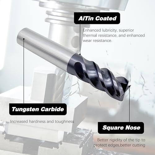 Image of Carbide Square End Mill - 4 Flute - 1 /2 inch 4T (1 Piece, 1 /2 inch) - for Milling Alloy Steels, Hardened Steel, Metal & More - Mill Bits Sets for DIYers & Professionals by LU&MN