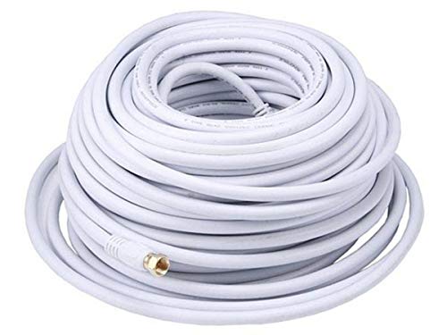 Image of Monoprice 100ft RG6 (18AWG) 75Ohm, Quad Shield, CL2 Coaxial Cable with F Type Connector - White