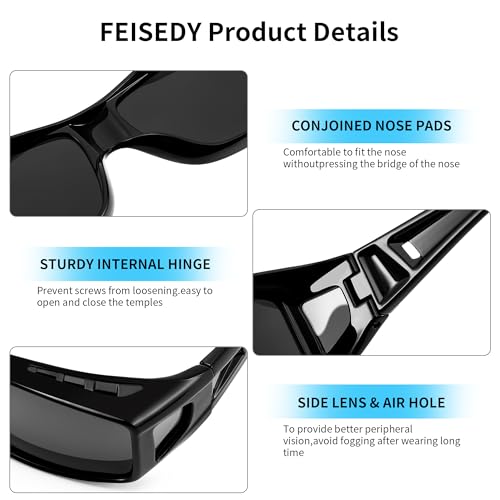 FEISEDY Fit Over Glasses Sunglasses For Men Polarized Wrap Around Sunglasses Women UV400 Protection B25933