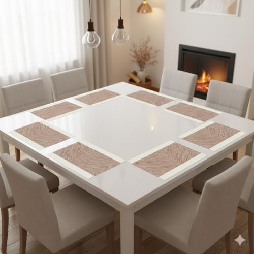 Image of YELONA Placemats Set of 8, Heat-Resistant Woven Vinyl Table Mats, Non-Slip & Washable Dining Tablemats for Kitchen & Dinner Decor, Walnut Brown (45cm x 30cm)