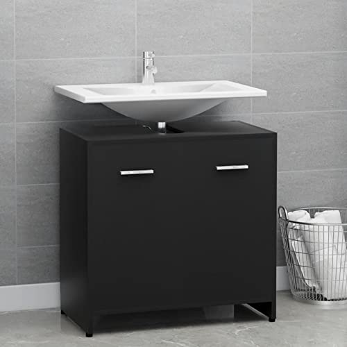 Gecheer Bathroom Sink Cabinet, Bathroom Floor Cabinets, Storage Cupboard Floor Standing Unit, Under Sink Unit, Bathroom Wash Stands & Vanity Units Black 60x33x61 cm Engineered Wood