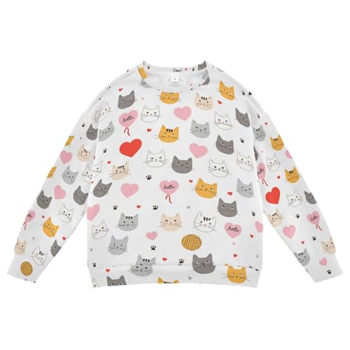 JUNZAN Cute Cat with Hearts Little Girls Hoodie Sweatshirt Crewneck Boys Sweat Shirt Camping 4T