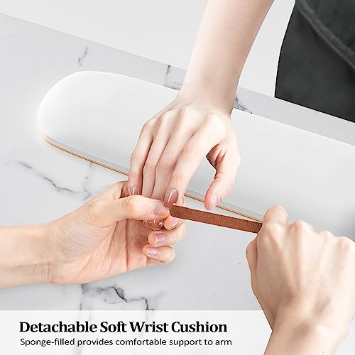 OmySalon Manicure Table w/Wooden Drawer Storage, Gold & White Marbling Nail Desk for Nail Technicians, Nail Station for Salon Spa Beauty Makeup, Acetone Resistant, 43.3'' L W/O Dust Collector