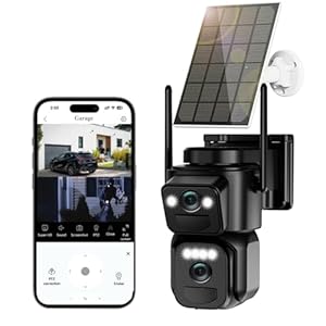 Uniter 6MP Dual Lens Solar Security Camera Wireless Outdoor, 2.4g WiFi, Bullet Cam & Dome Cam 2 in 1 for Home Security with Color Night Vision, Auto Tracking, Human Detection, Spotlight Siren,PTZ