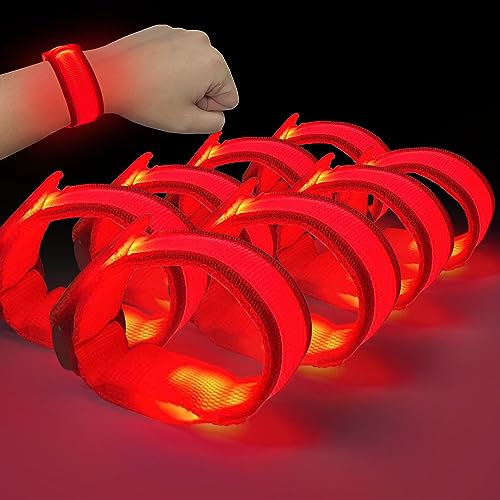 M.best 8pcs LED Light Up Bracelets Glow Flashing Wristbands Glow in The Dark Party Supplies for Wedding Raves Concert Camping Sporting Events Party Red