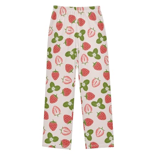 ZZXXB Strawberry and Leaves Boys Long Pants Soft Trousers Elastic Waist Kids Lounge Bottoms with Pockets S-XL