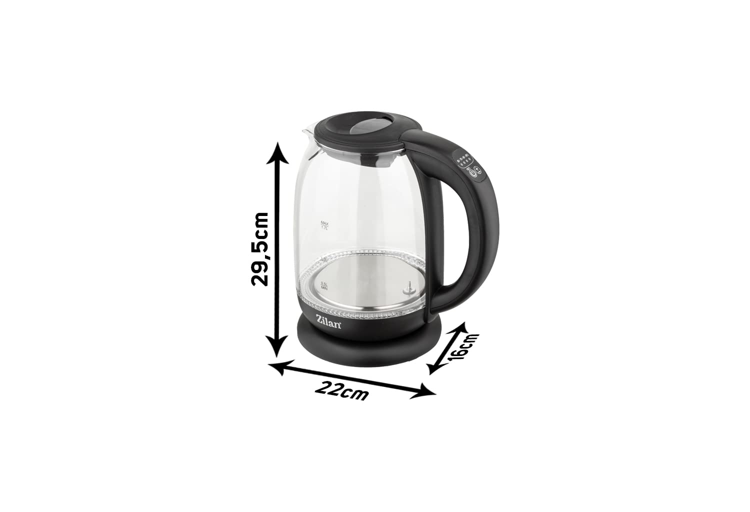 Bouilloire en verre numérique LED 1.7L 2200W 5 réglages température sans fil 360°