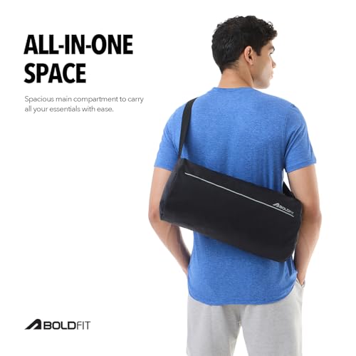 Image of Boldfit Gym Bags for Men Compact Sports Duffle for Women Unisex Duffle Bag for Carry & Travel Adjustable for Shoes Towel Duffel Sports Bag