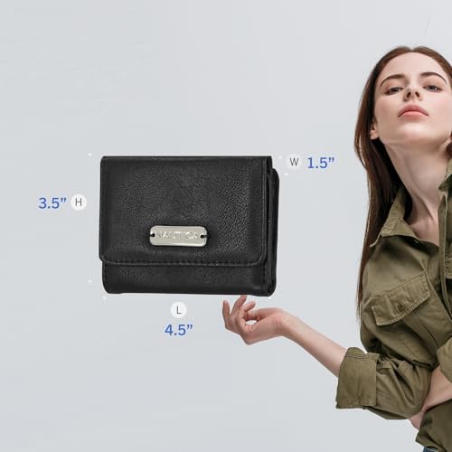 Image of Nautica Rower's End Small Wallet for Women, RFID Blocking Slim Credit Card Holder with Zipper Coin Pocket, Bifold Compact Wallet with ID Window in Black Logo