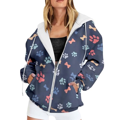 Sweat à capuche zippé femme manches longues veste de transition ample imprimée