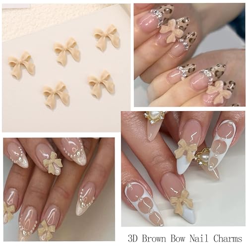 SEMATA 2 Box 3D Flower Nail Charms, Brown Nail Gems Gold Silver Butterfly Flatback Pearl Nails Rhinestones Charms for Nails Art Jewels Design Decor(Brown) — view 5