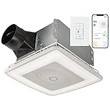 Broan-NuTone VC110CCT Sensonic Alexa Voice Controlled Smart Exhaust Fan with Dimmable LED Light and Bluetooth Speakers, 110 CFM,White, 13.25'x13.25'x5.75'